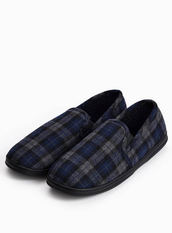 Black & Grey Checked Fur-Lined Slippers 8